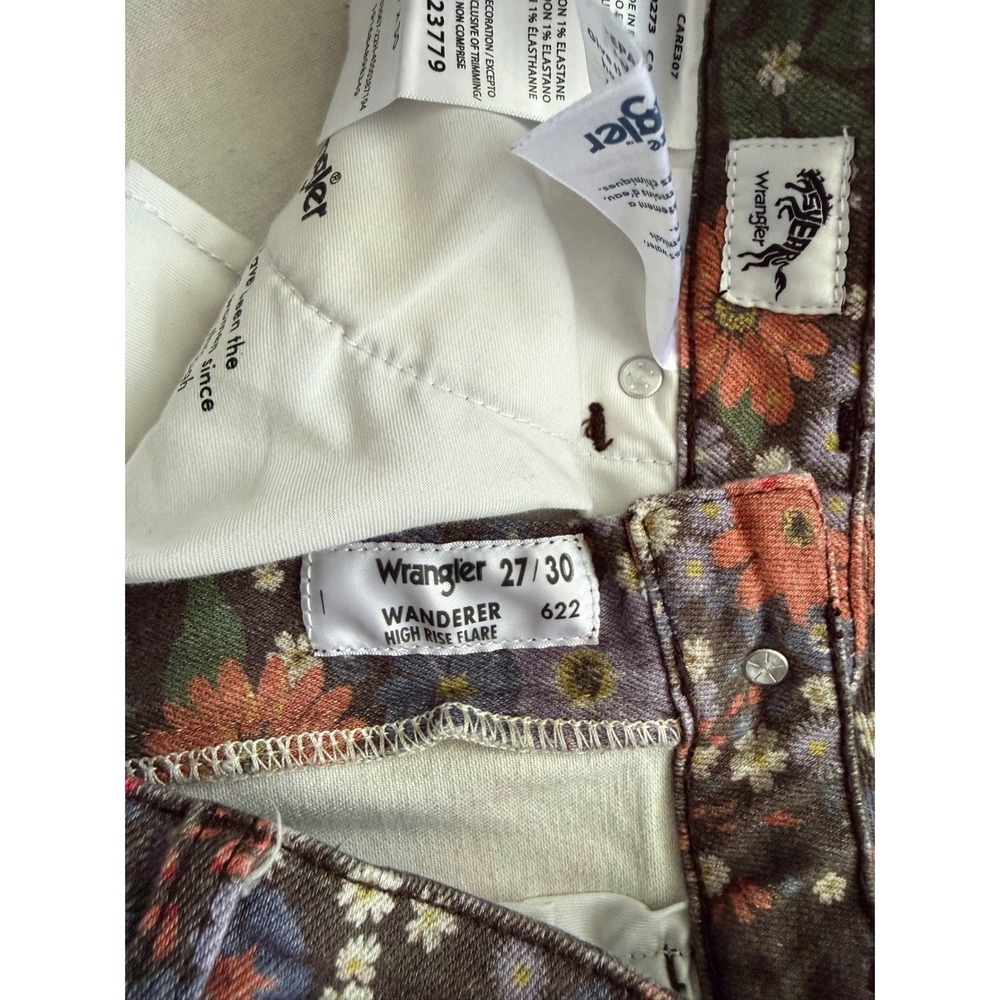 Wrangler X Free People Wanderer Flare Jeans 27x30 Floral High Rise Boho Pants - Picture 4 of 4